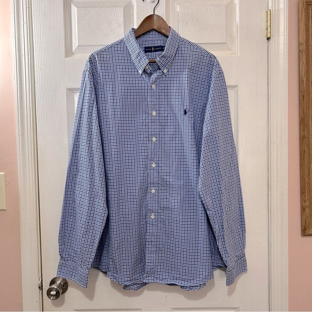 POLO Ralph Lauren Men's Button Down Shirt 100% Cotton Blue White Size XXL